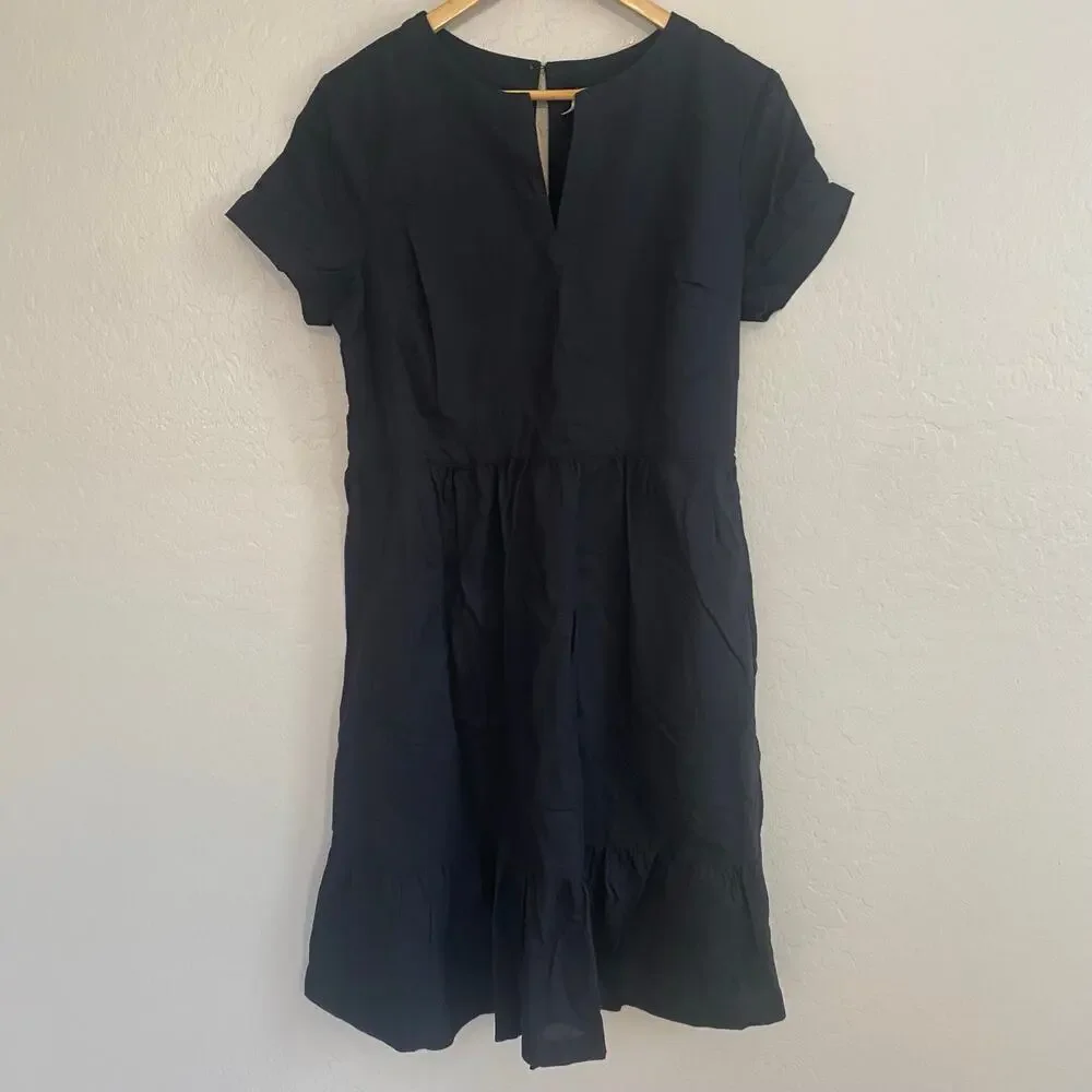 NWOT Pact Linen Blend Midi Dress Womens Sz Medium Black Organic Cotton